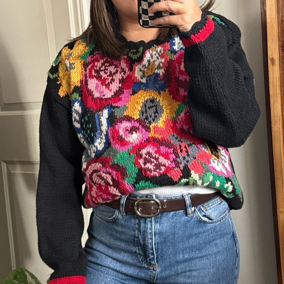 VINTAGE NWT Ramie Cotton Knitted Floral Pullover Sweater. Large - Picture 4 of 10